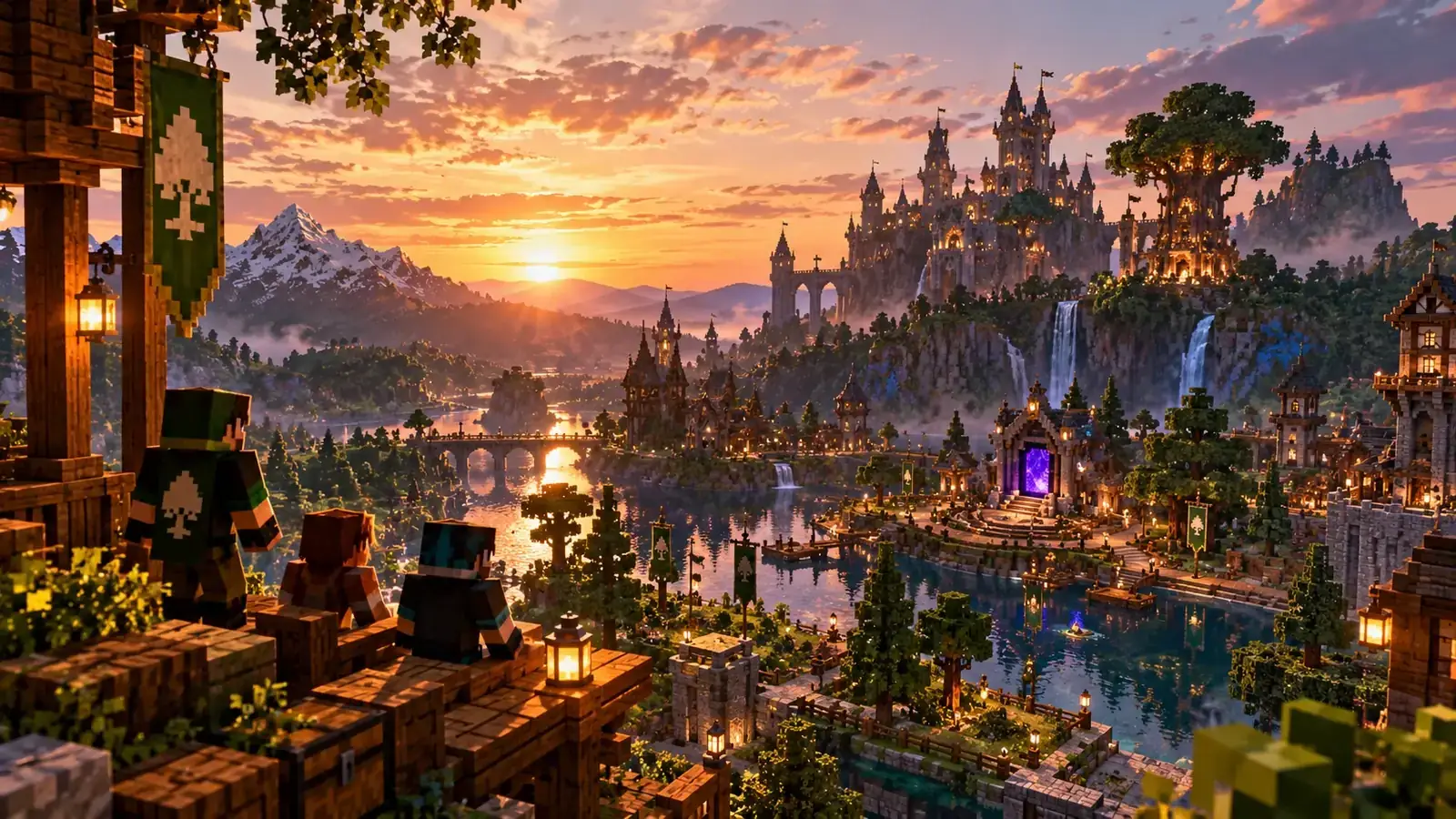 Silvaniq Community Minecraft-Spieler blicken gemeinsam über eine große Serverwelt