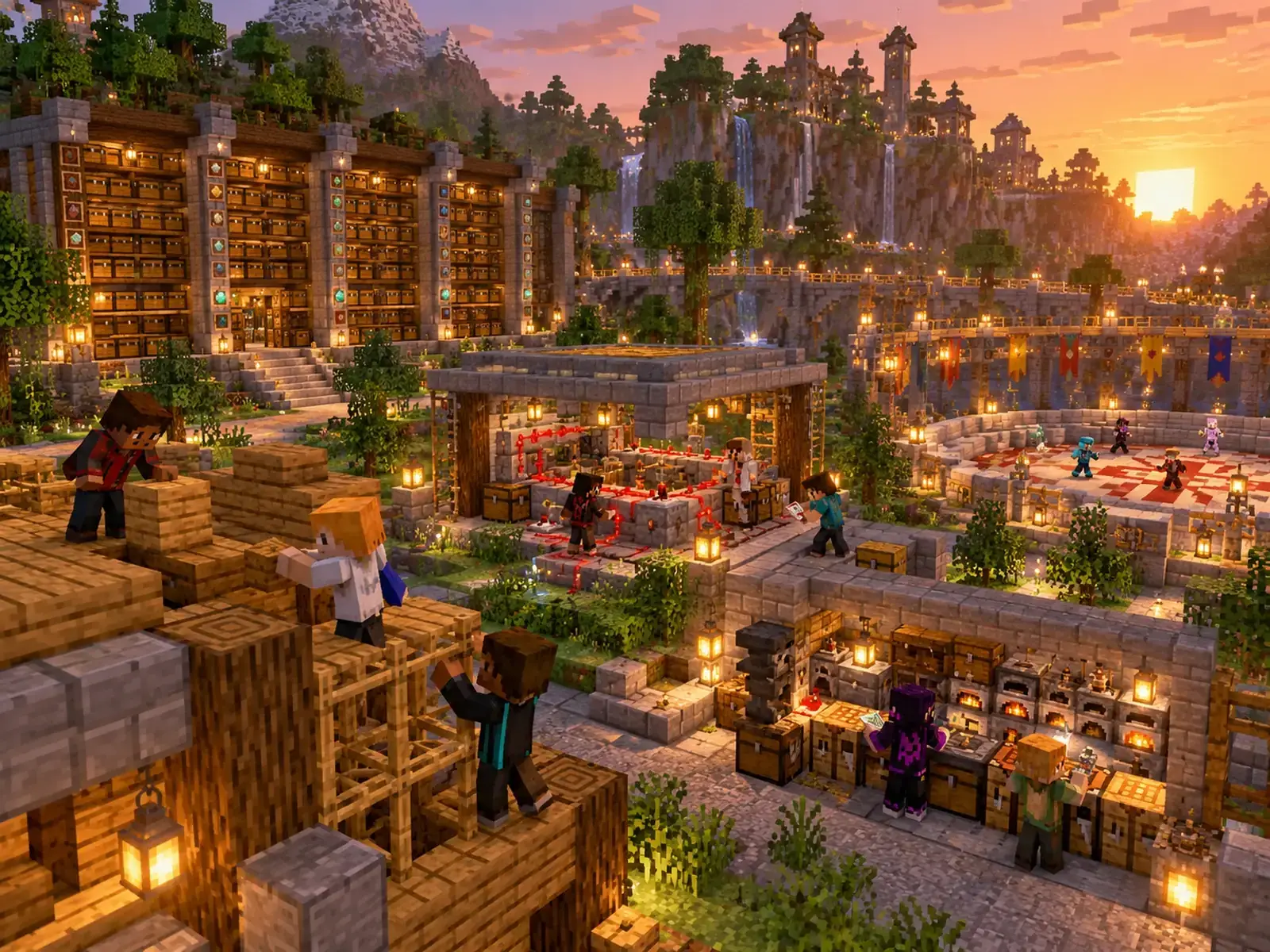 Silvaniq Weltstruktur Minecraft-Stadt mit Markt und Wasserläufen